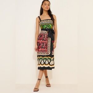 Farm Rio Coconut Tree Flow Scarf Linen Blend Midi Dress